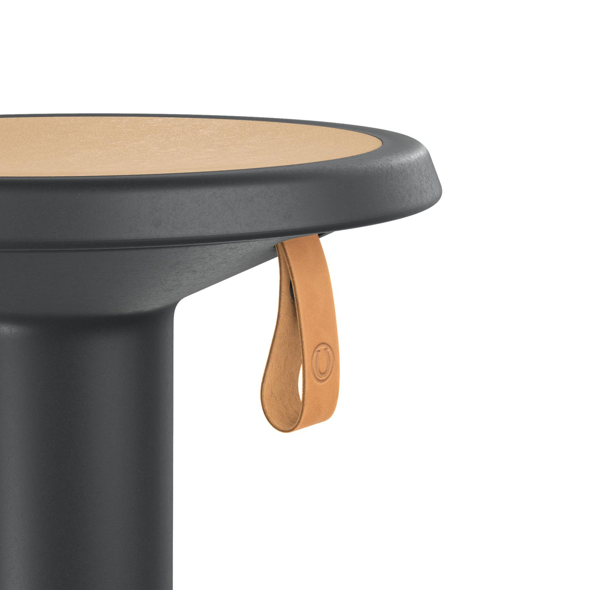 Close-up of the Upis 101 ECO UP stool showing the cork seat edge and grey base