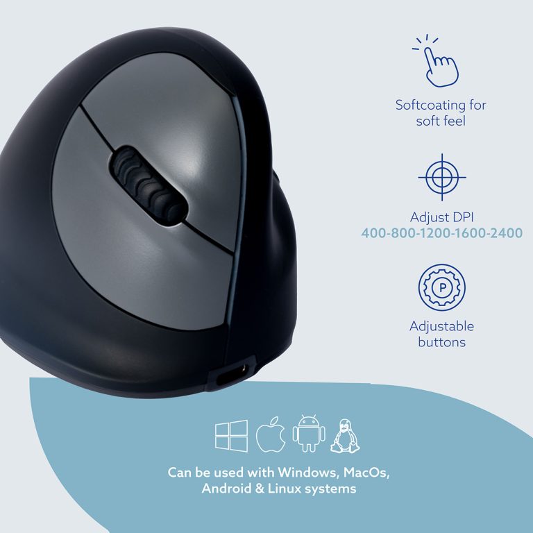 Product graphic listing the HE Break Mouse features and adjustable DPI