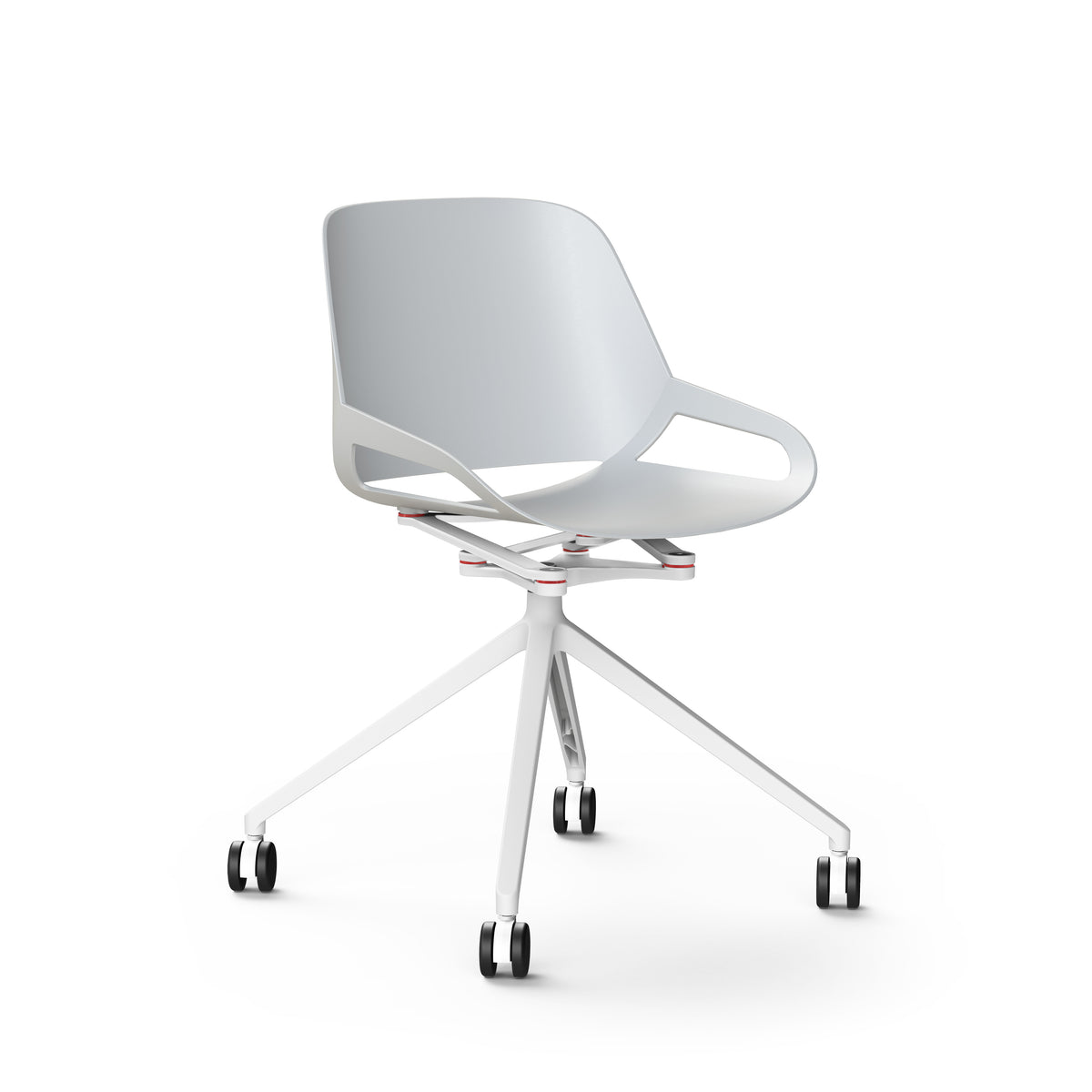 Numo active chair with white shell seat on a four-star castor base