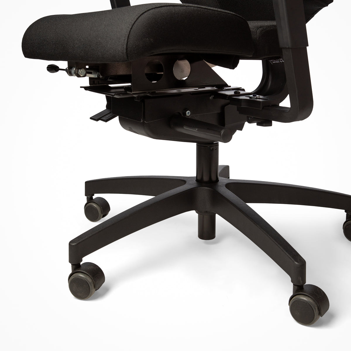 Detail of the ErgoSitter office chair base and castors