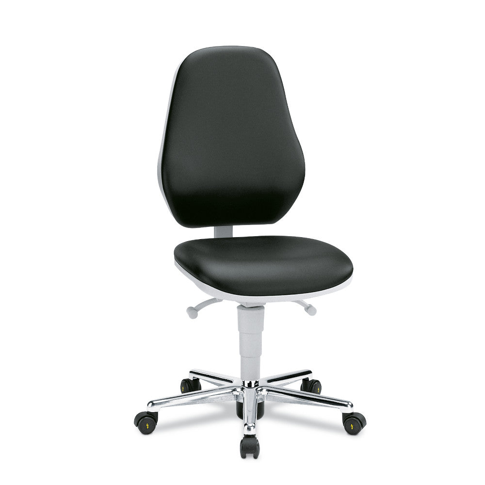 Cleanroom Basic chair with black artificial leather seat and backrest on a polished five-star base