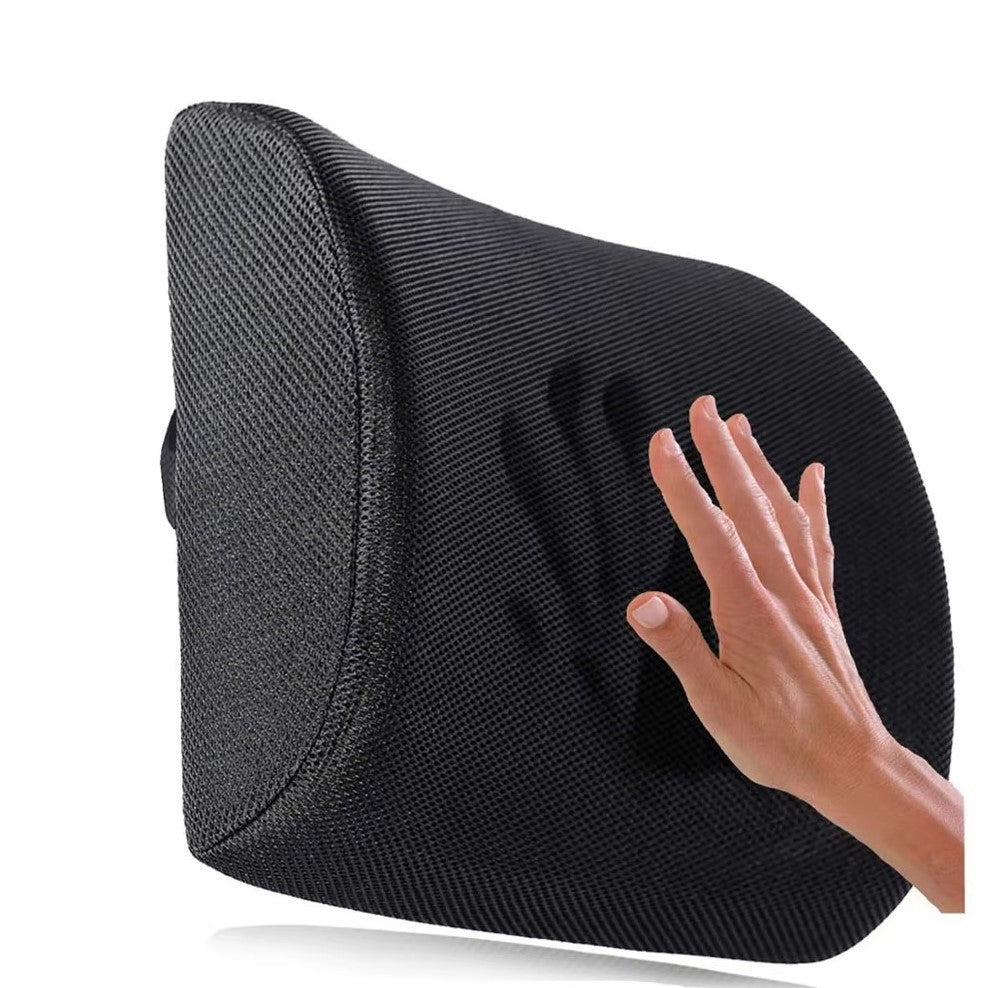 Hand pressing into the deluxe back support cushion to show the foam