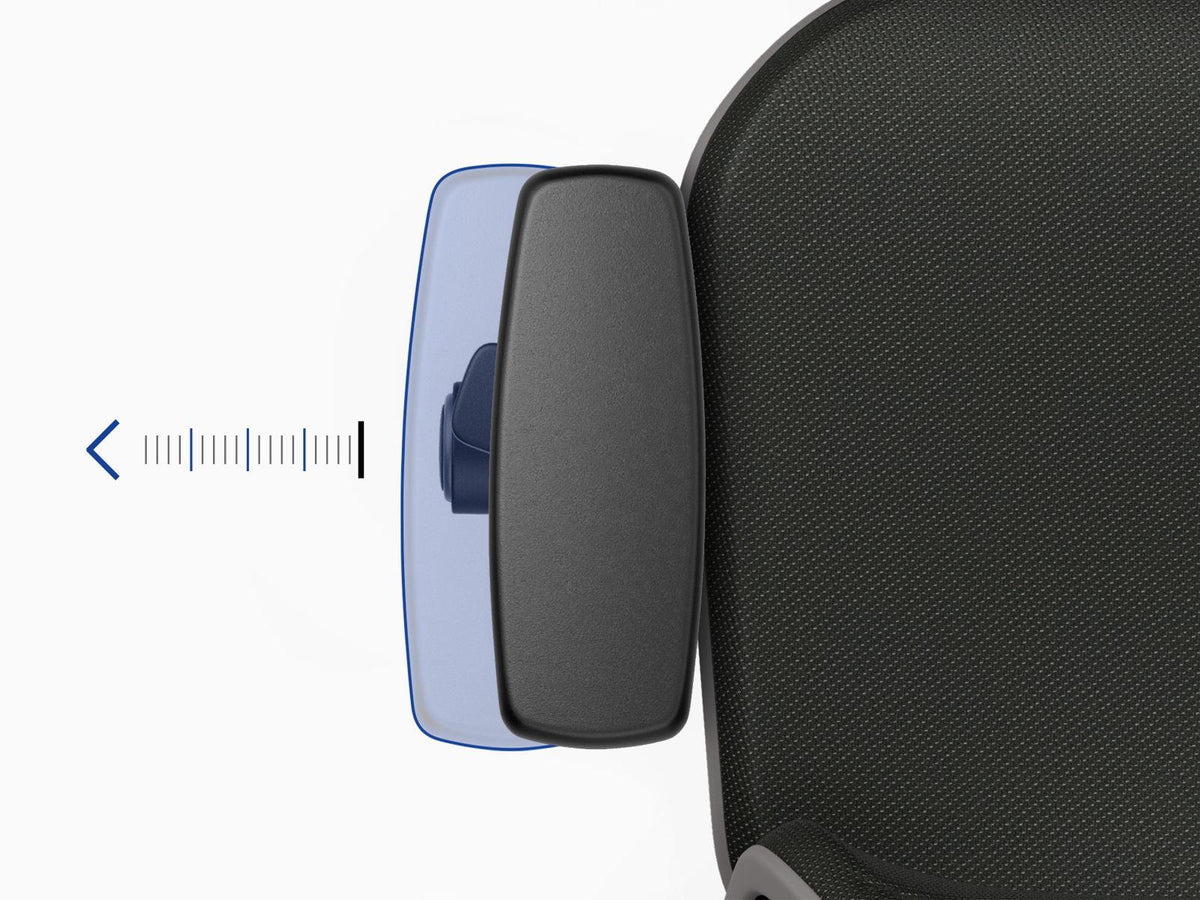 Close-up of the Neon 2 ESD chair backrest with arrows showing the depth adjustment