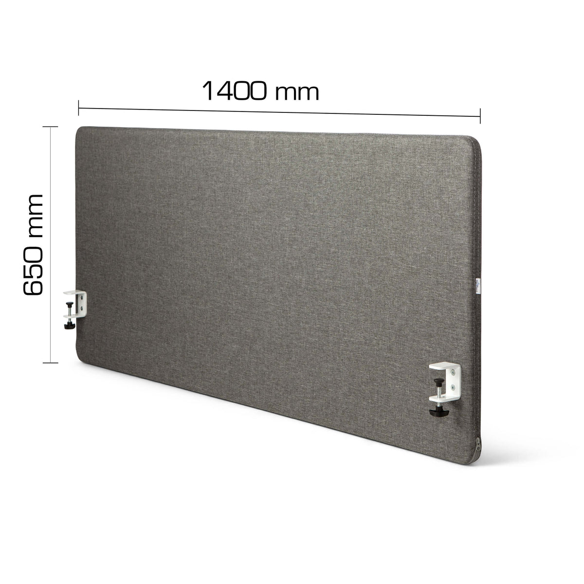 Dimension drawing of the MUTE acoustic desk screen measuring 1400 by 650 mm