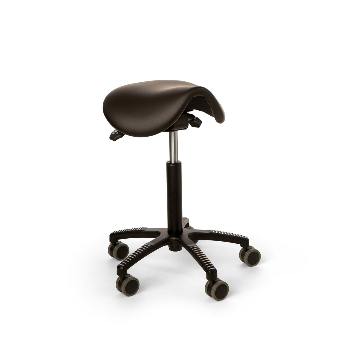 ErgoSaddle chair viewed from the side showing the contoured saddle seat