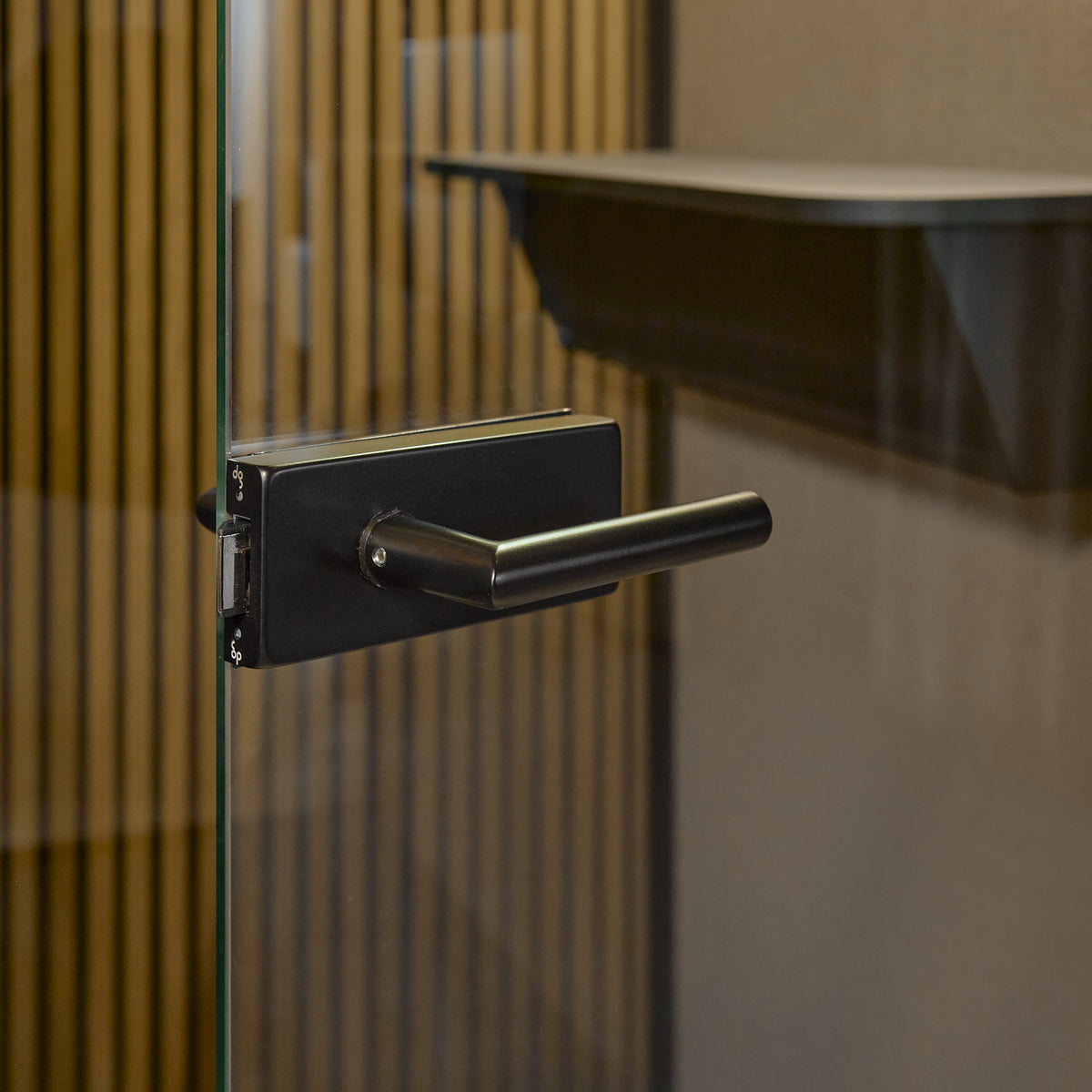 Detail of the fold-down shelf inside the Focus Pod phone booth