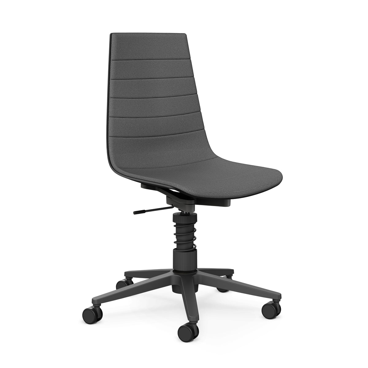 Linu Task chair with spring mechanism, dark grey Cura fabric upholstery and black five-star base