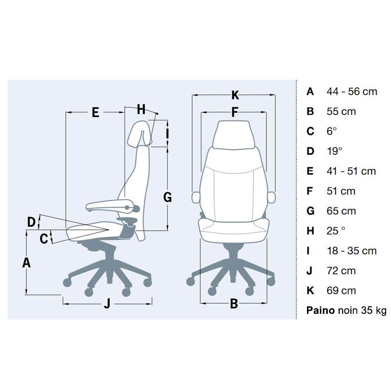 Dimension diagram of the Svenstol S5 24/7 leather chair with measurements listed