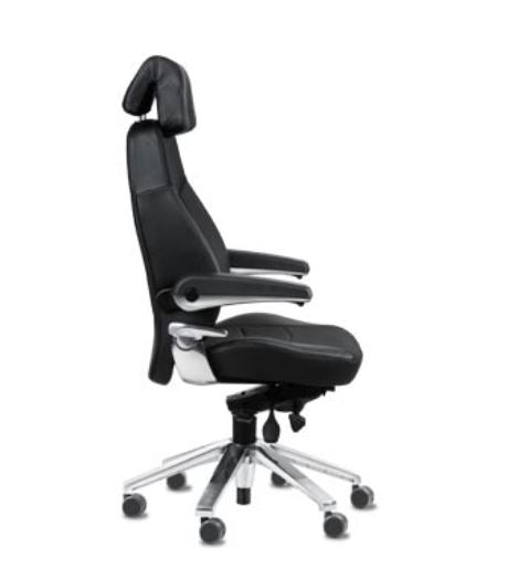 Svenstol S5 24/7 control room chair viewed from the side with headrest and armrests