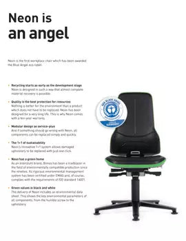 Brochure page titled Neon is an angel, presenting the Neon 2 task chair
