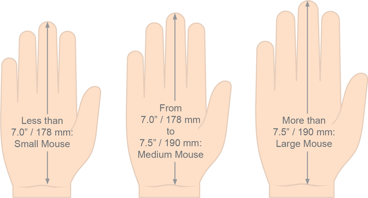 Hand size guide comparing small, medium and large vertical mouse models
