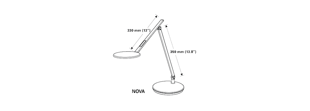 Line drawing of the white Nova desk lamp with a desktop base