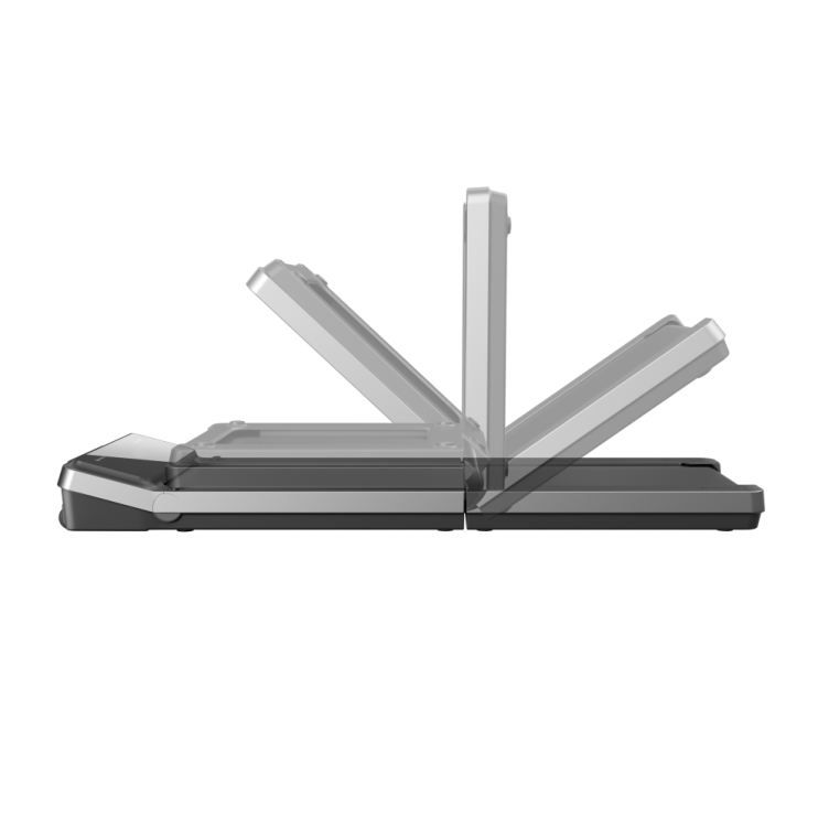 WalkingPad V2 walking treadmill folded in half, viewed from the side