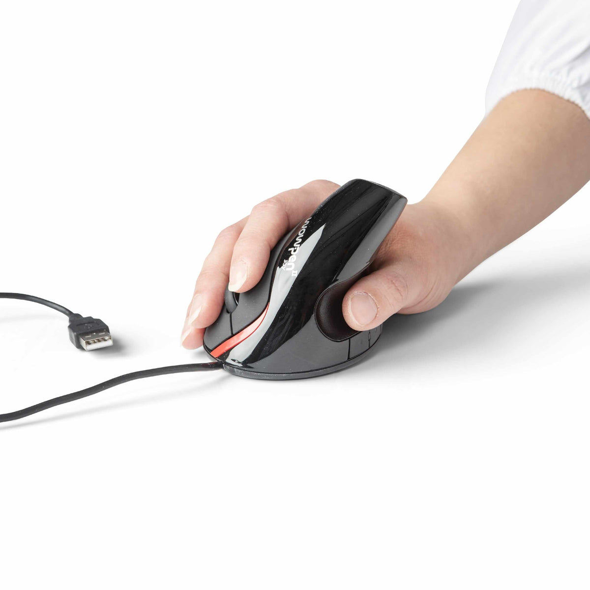 Hand using a Wow-Pen Joy 2 vertical mouse