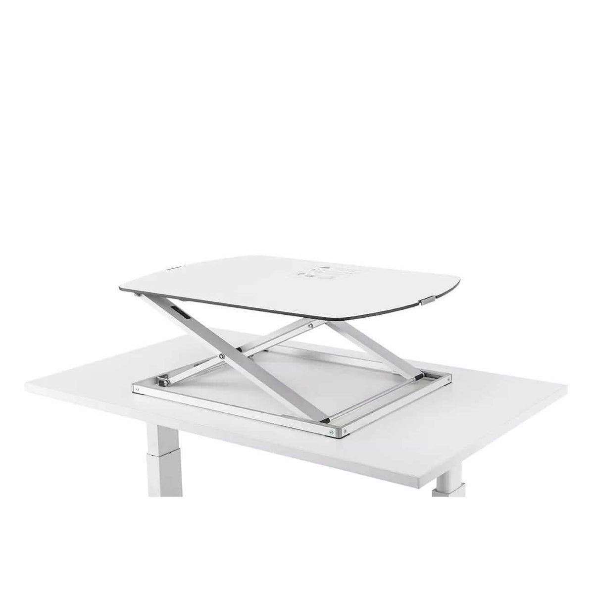 GetUpDesk Free tabletop shown raised, viewed from the side