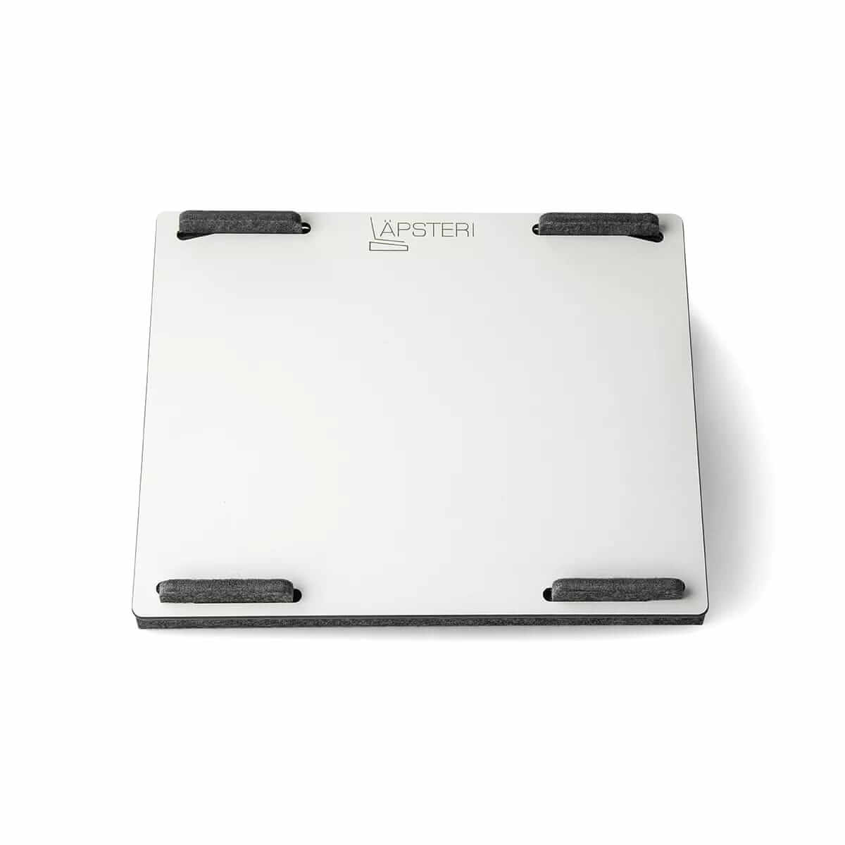 Lapsteri laptop stand seen from above, showing the light surface
