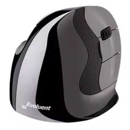 Vertical mouse D medium wireless in black and silver, viewed from the side