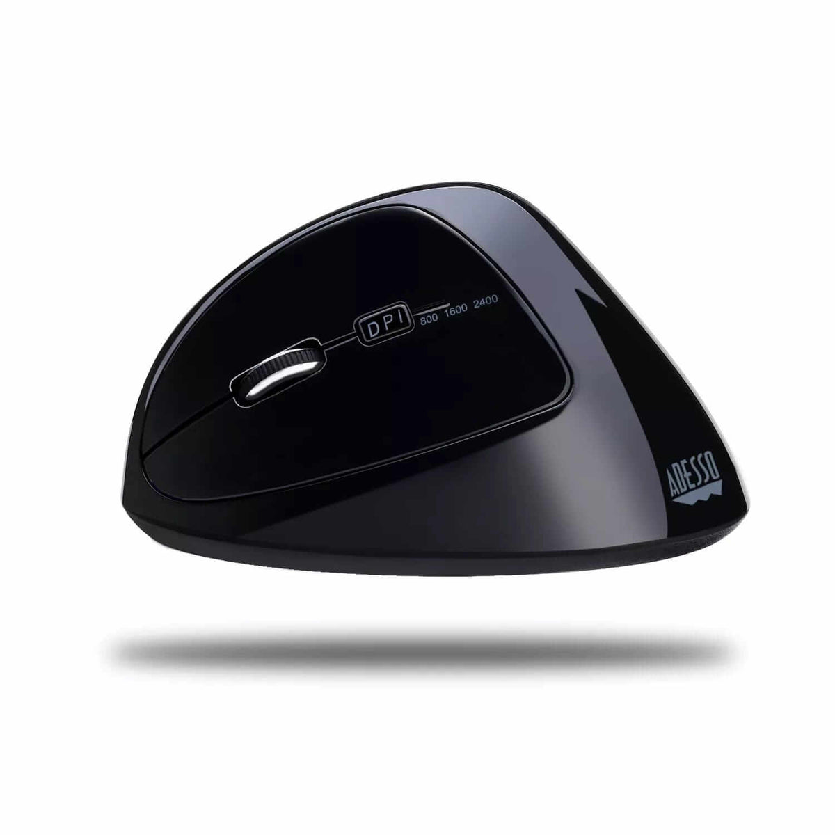 Wireless ergonomic vertical mouse with programmable buttons and sleek black design for comfortable, efficient use.