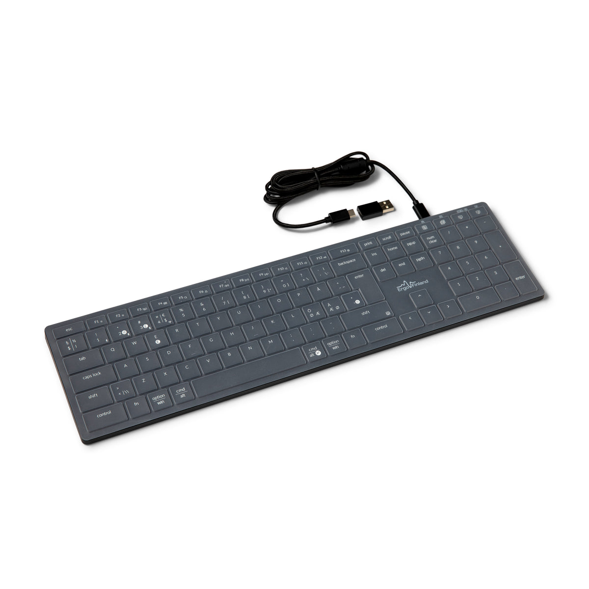 NordType X3 keyboard with attached cable, viewed from above at an angle