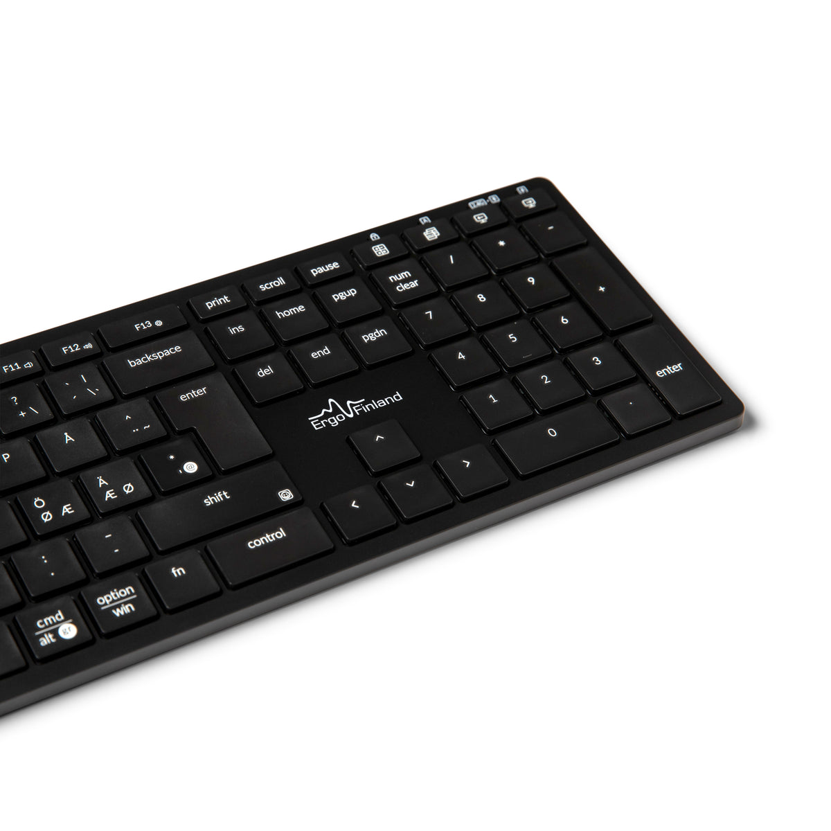 NordType X3 black keyboard viewed at an angle showing the key layout
