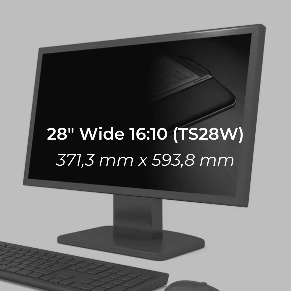 Product graphic for the 28 inch 16:10 privacy filter showing its dimensions