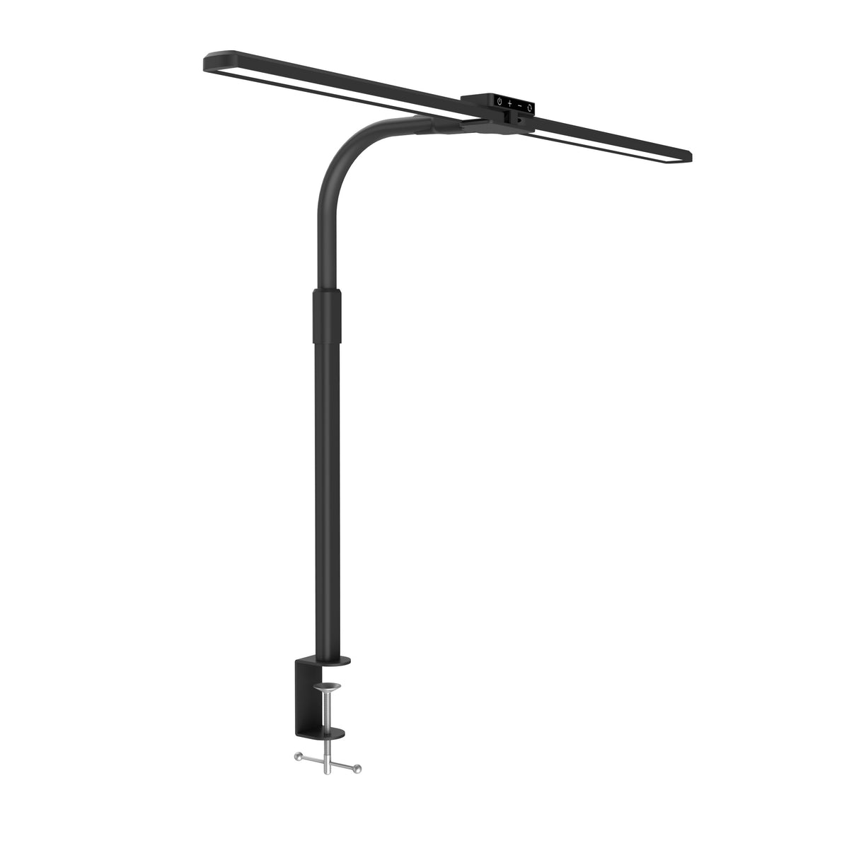 DUO LED desk lamp in black with a clamp mount and adjustable arm