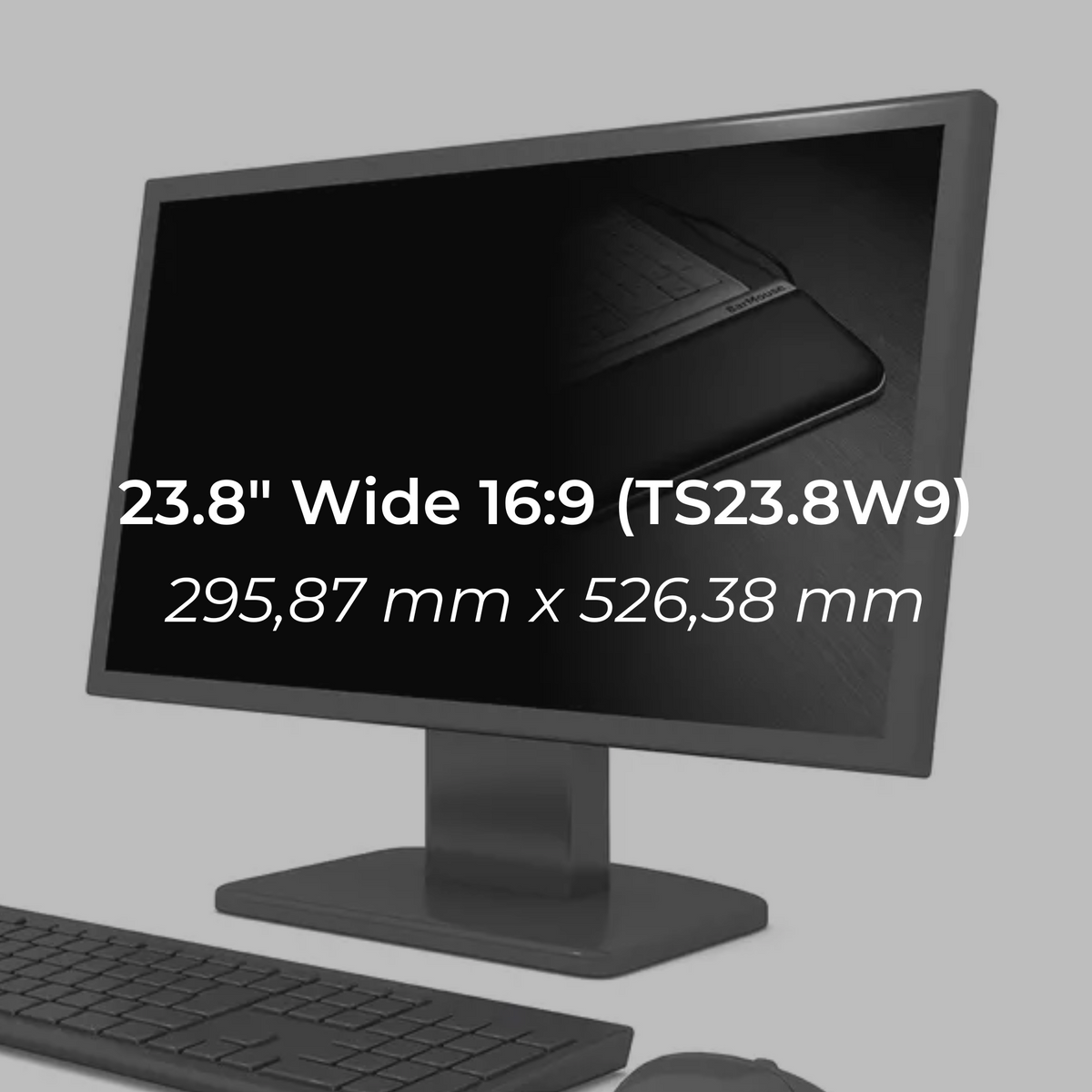 Product graphic for the 23.8 inch 16:9 privacy filter showing its dimensions