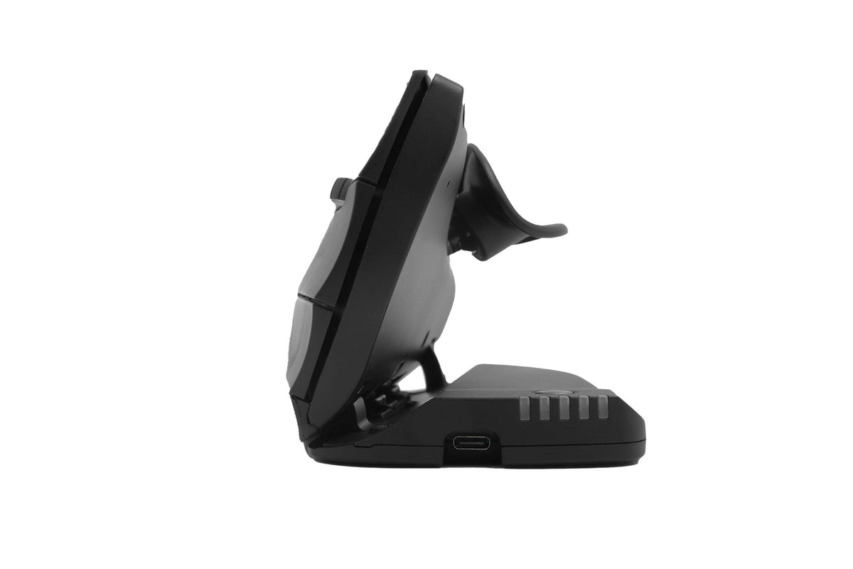 Side view of Unimouse wireless ergonomic mouse with adjustable angle and 6 programmable buttons for enhanced comfort and usability.