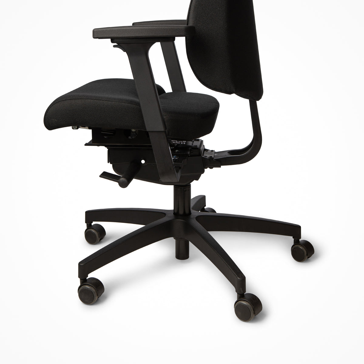 ErgoSitter office chair at an angle showing the seat and armrests