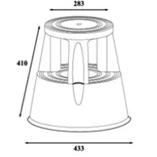 Dimension drawing of the black plastic step stool with height and width marked