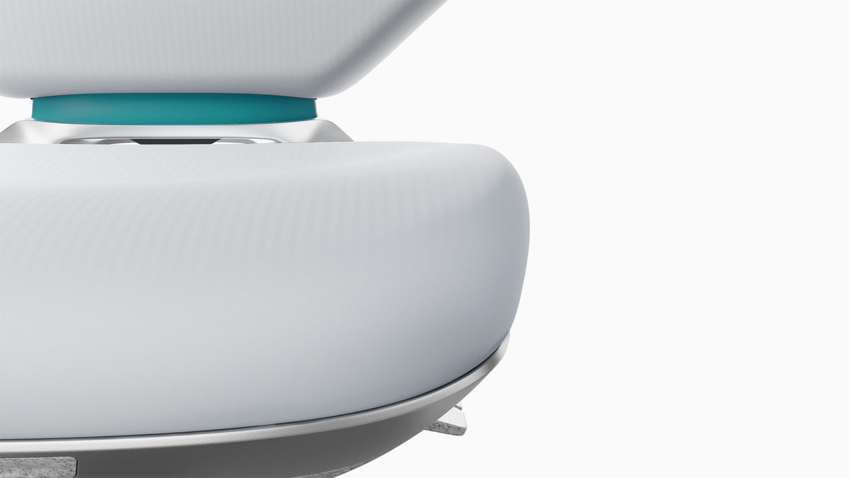 Close-up of the white Texon cleanroom chair seat and backrest