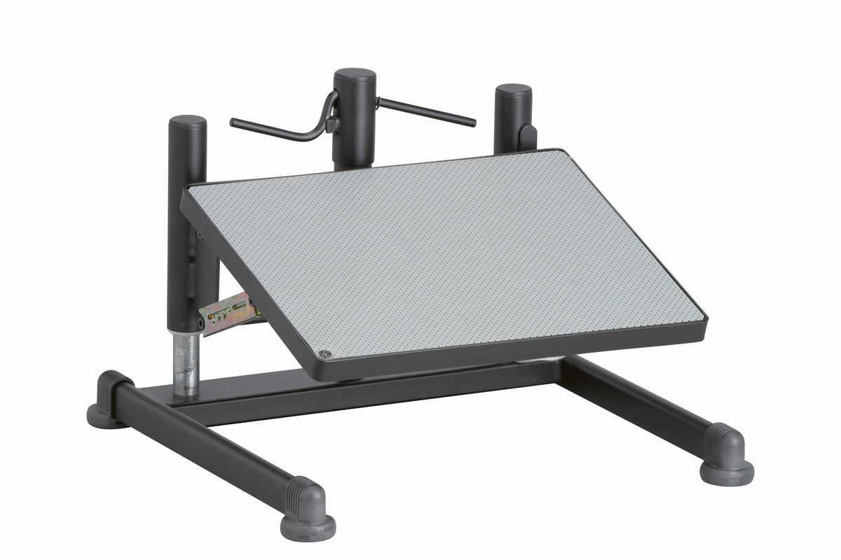 Adjustable ESD footrest with a tilting platform and black frame