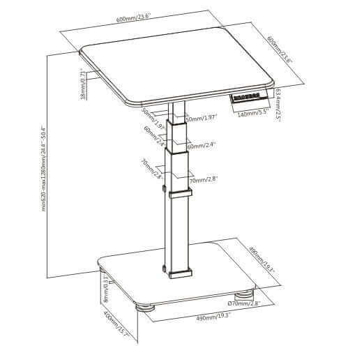 Assembly drawing of the GetUpDesk single electric table showing the frame parts
