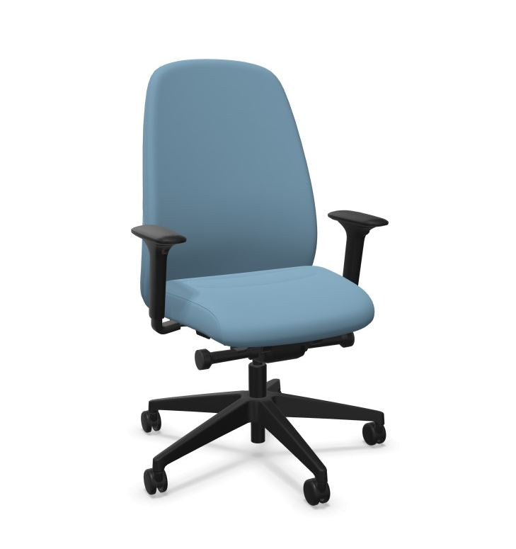 HEJis3 HJ116 office chair upholstered in light blue fabric with armrests