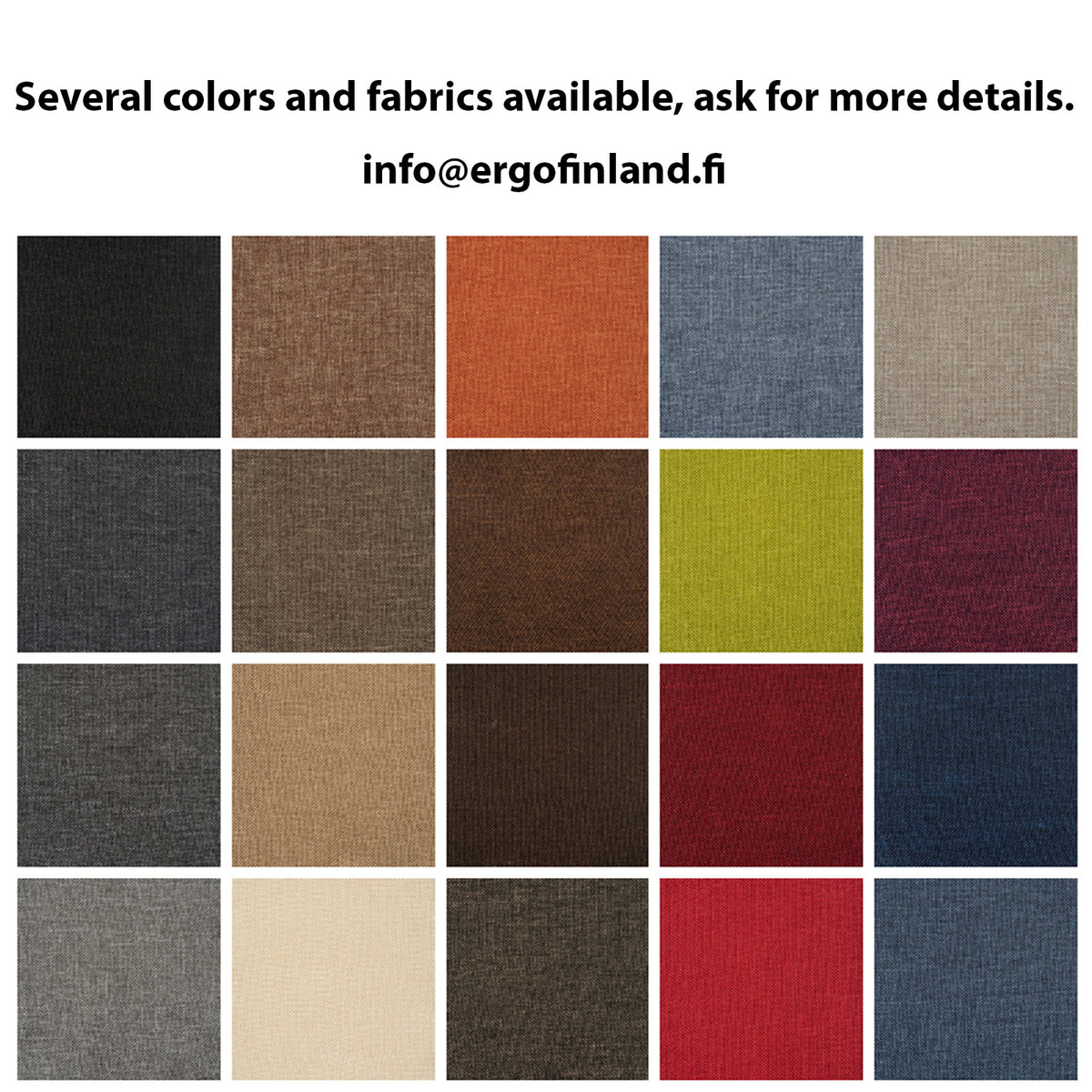 Colour chart showing the fabric options available for MUTE acoustic floor screens
