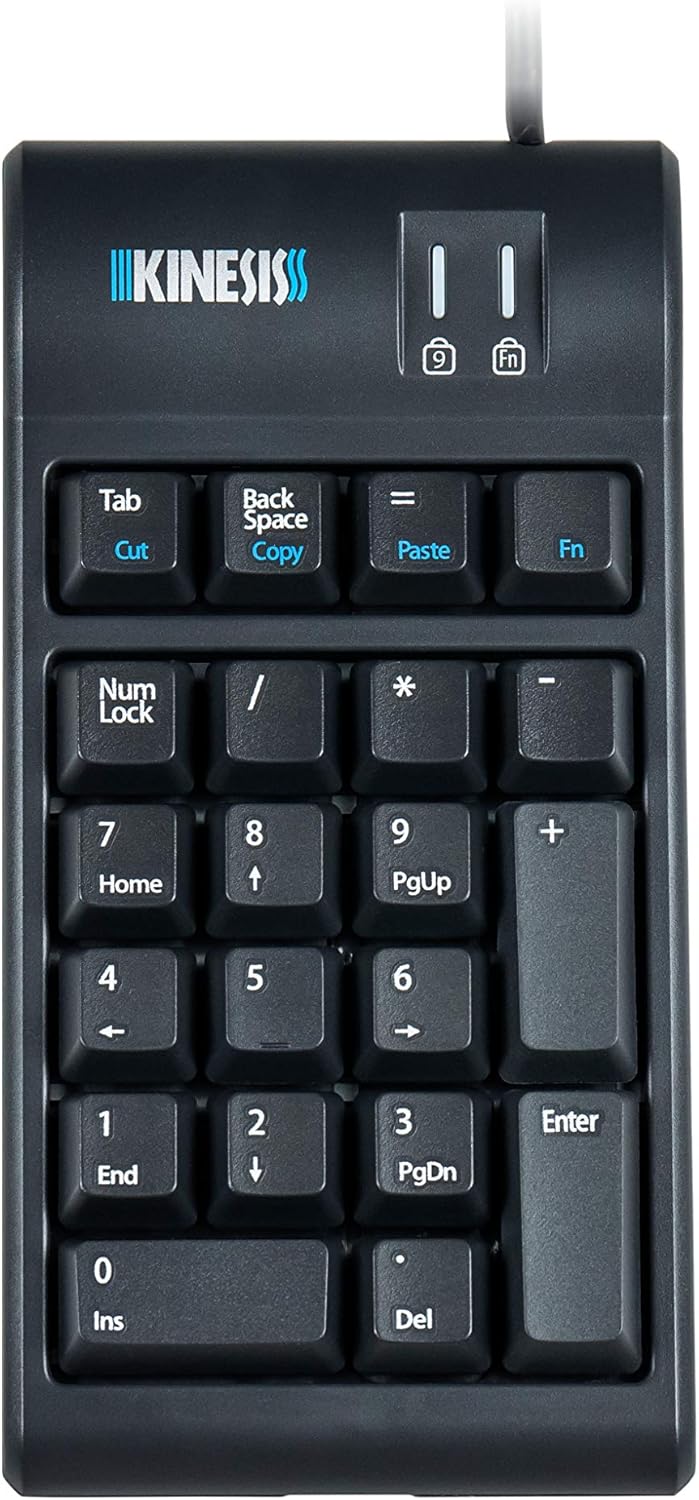 Kinesis Freestyle2 numeric keypad in black, viewed from above