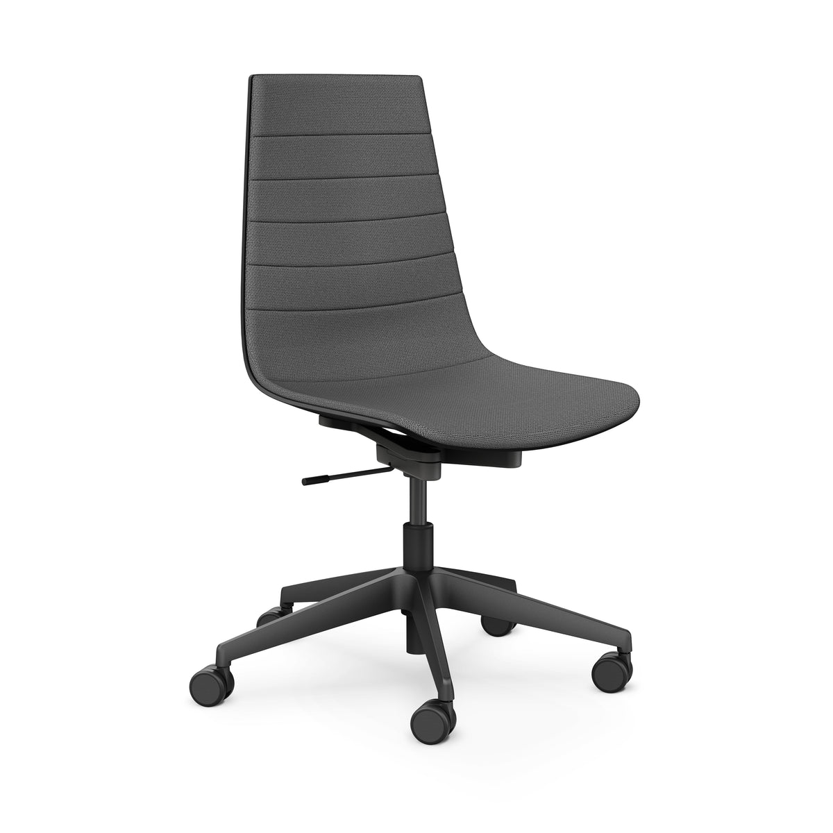 Linu Task chair with gas lift, dark grey Cura fabric upholstery and black five-star base
