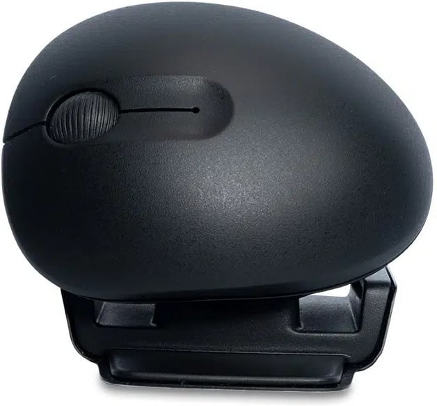R-Go Twister ergonomic mouse at an angle showing the scroll wheel and buttons