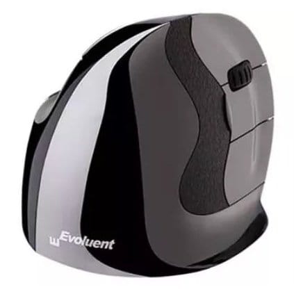 Vertical mouse D Small wireless in black and silver, viewed from the side