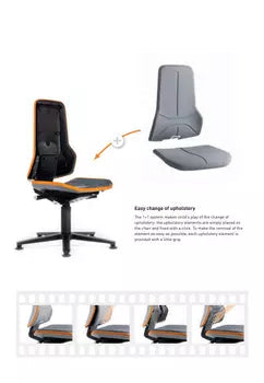Diagram showing the Neon 2 task chair with its upholstery and base options