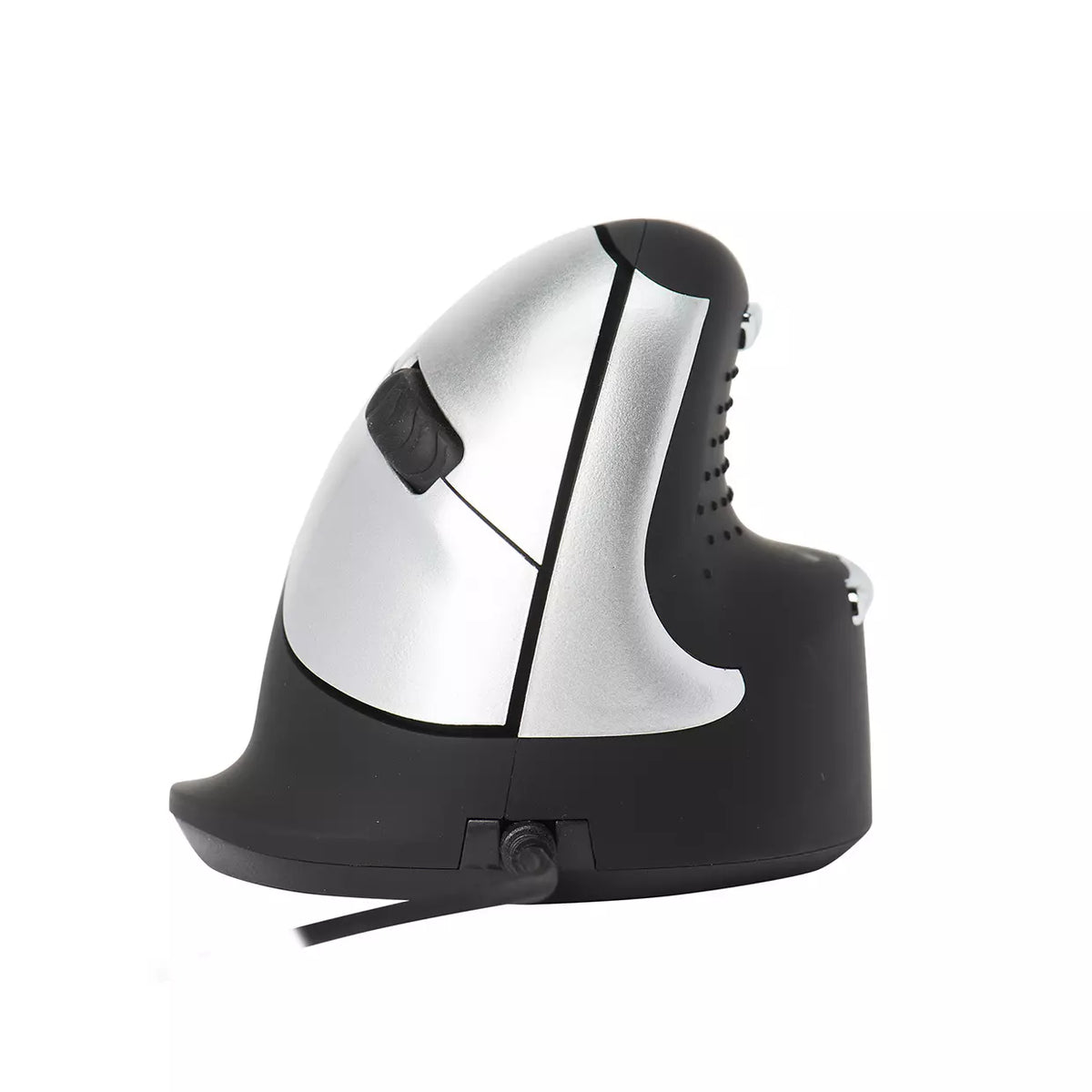 HE Mouse medium vertical mouse in black and silver, viewed from the side