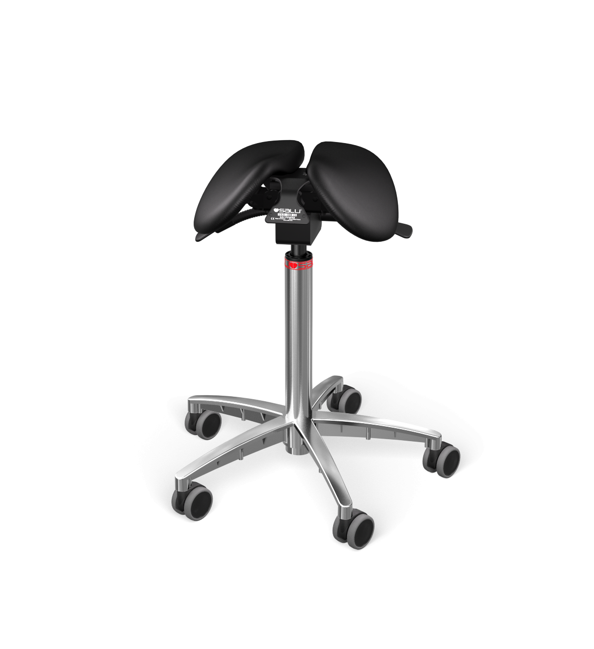 Small MultiAdjuster saddle chair in black leather on a polished five-star base