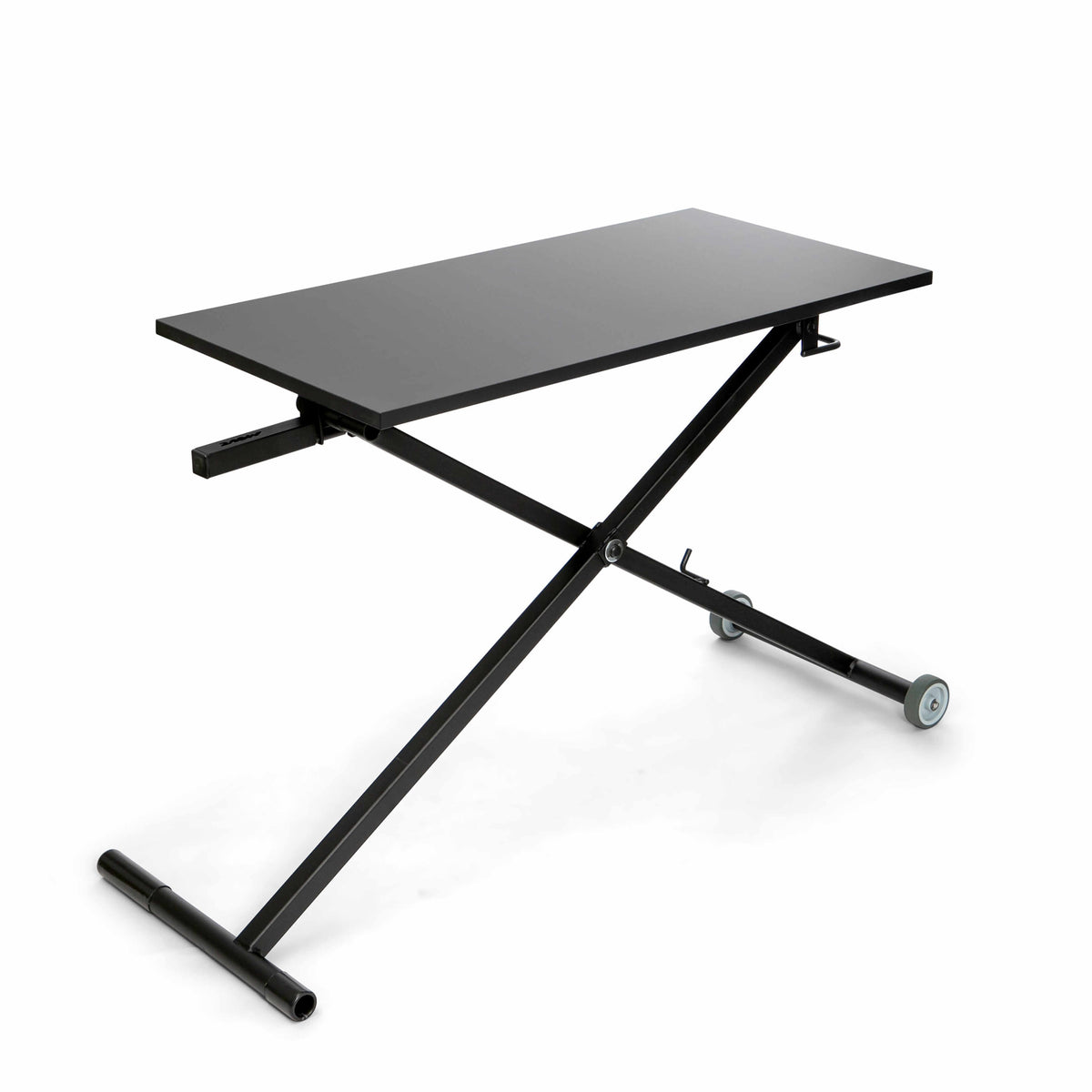 GetUpDesk Move adjustable desk with a black top on a folding scissor frame